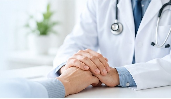 Doctor holding patient's hands